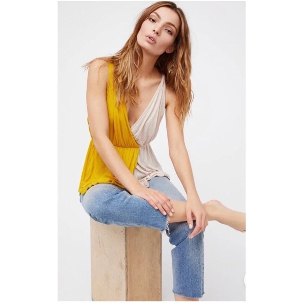 NWT Free People Last Night Ribbed Tank Gold Sunglow Combo Small NEW - Picture 3 of 8